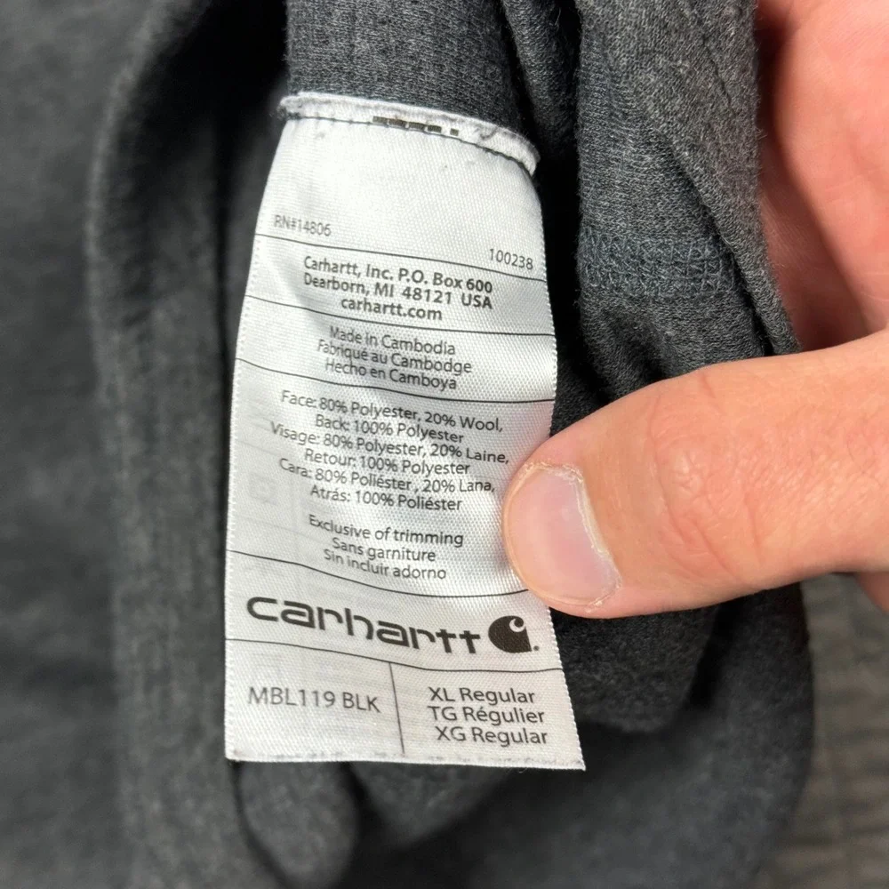 Carhartt Force Shirt‎ Men XL Gray Wool Blend Base Layer Workwear Long Sleeve